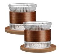 LEKEFETO Set di tazze da caffè in vetro, 2 pezzi, 170 ml, bicchieri da caffè con sottobicchieri in legno, tazze da tè giapponesi in vetro, bicchieri da latte macchiato, per tè, caffè espresso