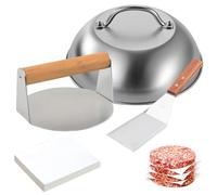 LEKEFETO Smash Hamburger Set di 3 pressa per hamburger, set da 5,5 pollici, Round Smash Hamburger Press & Hamburger & Spatola per grigliare e 100 carne, in acciaio inox, set di posate per barbecue