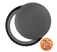 LEKEFETO Teglia per quiche da 9 pollici con base rimovibile, teglia per pizza, teglia rotonda per crostate con rivestimento antiaderente e fori di ventilazione, per pizza, tarte flambée - nero