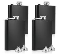 LEKEFETO Thermos in Acciaio Inossidabile: 4 Pezzi da 8 oz Flacone Portatile con Imbuto, Set di Flaconi per Liquore, per Donne, Escursioni, Feste, Campeggio (13,8 x 9,4 cm, Nero)