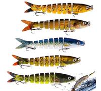 LEKEFETO Wobbler - Set di 5 esche da pesca con 2 ganci per trapano e scatola di immagazzinaggio, esche da pesca in acqua dolce e salata, ideali come regalo per la pesca