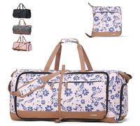 Lekesky Borsone da Viaggio Borsone Palestra Donna Uomo 80L, Borsa da Viaggio Weekend Pieghevole con Scomparto Scarpe, Leggero Impermeabile Borse Bagaglio a Mano Ospedale, Stampa Floreale Rosa e Blu