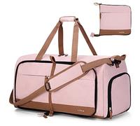 Lekesky Borsone da Viaggio Borsone Palestra Donna Uomo 80L, Borsa da Viaggio Weekend Pieghevole con Scomparto Scarpe e Tracolla, Leggero Impermeabile Borse Bagaglio a Mano per Sportiva Ospedale, Rosa