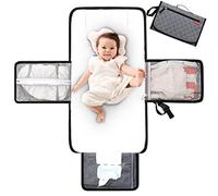 Lekespring Fasciatoio Portatile Pieghevole da Viaggio XL,Fasciatoio Pieghevole e Impermeabile con Cuscino Comodo e Tasche a un Dispenser di Salviette,Fasciatoio Materassino Regali per Neonato - Grigio
