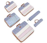 Lekespring Organizer Valigia 6 Pezzi Set, Packing Cubes Compression Estensibile, Organizer Viaggio Salvaspazio per Valigie, Ultraleggero Viaggio Accessori Utili per Vestiti Scarpe Cosmetici, Strisce