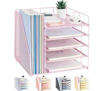 LEKETREE Organizer da scrivania con porta documenti, organizer per carta a 5 ripiani, vassoio per lettere con cassetto scorrevole e portapenne, organizer da scrivania in rete per forniture scolastiche