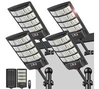 LEKIA Lampione Solare LED Esterno, 6500K Luce Solari da Esterni dal Tramonto All'alba con Sensore di Movimento e Telecomando, Lampada Solare IP66 Impermeabili Faro Stradale con per Giardino, 4 Pezzi