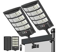 LEKIA Lampione Solare LED Esterno, 6500K Luce Solari da Esterni dal Tramonto All'alba con Sensore di Movimento e Telecomando, Lampada Solare IP66 Impermeabili Faro Stradale con per Giardino, 2 Pezzi