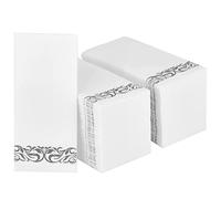 LEKOCH 100pcs Tovaglioli di Carta Bianchi e Argento Monouso di alta Qualità, Eleganti Tovaglioli Rettangolari Effetto Tessuto, ideali per Feste, Matrimoni e Compleanni, Dimensioni 43x30 cm