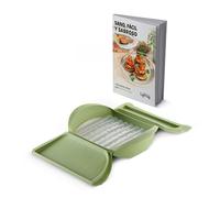 Lékué Astuccio per vapore in silicone platino verde con vassoio e ricettario in spagnolo, 3-4 persone, 1400 ml