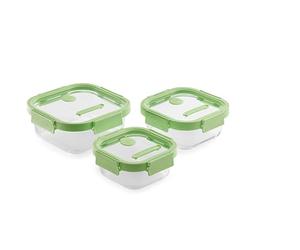 Lékué Set 3 contenitori ermetici in vetro, quadrati