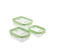Lekue Set di 3 contenitori rettangolari ermetici per alimenti, in vetro, colore: verde