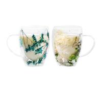 LeKuni Confezione da 2 bicchieri da latte macchiato con fiori secchi, da 350 ml, a doppia parete, per cappuccino a doppia parete, per tè, gelato, tè freddo, Iced Americano, blu e verde