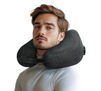 LeKuni Cuscino da viaggio per collo aereo con fodera in velluto, cuscino gonfiabile per auto/treno/aereo, accessori da viaggio per adulti e bambini (nero)