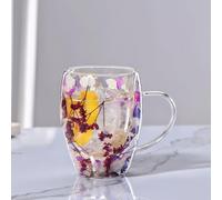LeKuni Tazzine Caffe Vetro Con Fiori Secchi, Tazzine Caffe Particolari Da 350Ml, Regalo Natale Donna, Tazze Caffe In Vetro Trasparente Per Cappuccino, Nespresso, Latte, Tè(viola)