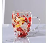 LeKuni Tazzine Caffe Vetro Con Fiori Secchi, Tazzine Caffe Particolari Da 350Ml, Regalo Natale Donna, Tazze Caffe In Vetro Trasparente Per Cappuccino, Nespresso, Latte, Tè(rosso)