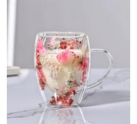 LeKuni Tazzine Caffe Vetro Con Fiori Secchi, Tazzine Caffe Particolari Da 350Ml, Regalo Natale Donna, Tazze Caffe In Vetro Trasparente Per Cappuccino, Nespresso, Latte, Tè(rosa)