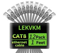 LEKVKM Cavo Ethernet Cat8, S/FTP RJ45, grigio, confezione da 12 per rack | Ideale per homelab, cablaggio interno rack, accatastamento switch e connessione SAN. La confezione da 12 soddisfa le esigenze