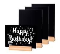 LELADY Lavagna da Tavolo A5, 4 Pezzi Mini Lavagna Legno, Mini Lavagna Piccola, Lavagna con Base in Legno, Lavagnette Cancellabili Neri, Menu Lavagnette da Tavolo, Piccola Lavagna Bifacciale