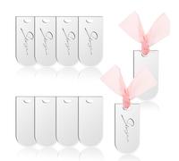 LELE LIFE Confezione da 10 segnaposto in acrilico con nastri, per matrimoni fai da te, etichette vuote per nome, segni riservati per tavolo, numero sedia, etichetta per cene, feste, argento