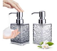 LELE LIFE Confezione da 2 dispenser di sapone schiumogeno - Dispenser di sapone acrilico schiumogeno con pompa argentata, 300 ml, dispenser di sapone in schiuma da bagno ricaricabile, trasparente +