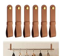 LELE LIFE Confezione da 6 supporti per aste per tende in pelle, staffe decorative per tende da parete con viti e tappi in ottone, cinghie per appendere ganci per asciugamani, marrone