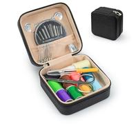 LELE LIFE Mini kit da cucito da viaggio con custodia in pelle, piccolo kit da cucito per adulti e principianti, kit di base con ago e filo per riparazioni di emergenza (nero)