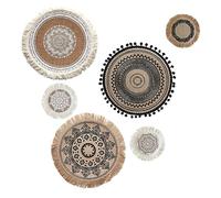 LELE LIFE Set di 6 decorazioni da parete in macramè, rotonde e piatte, bohémien, con mandala, per casa colonica e rustica, camera da letto e soggiorno