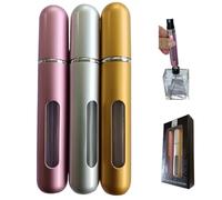 LELE MAKE®️ 3 pz. 8ml. Atomizador de perfumes Ricaricabili | Conjunto de 3 Bottiglie Colonia Ricaricabili da Viaggio | Porta Profumo Senza Perdite | Incluye scatola per un regalo. (oro, plata,