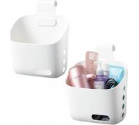 LeleCAT Cesto portaoggetti da cucina in plastica, con gancio staccabile, da appendere dietro una porta o su una ringhiera, sopra la porta dell'armadio (bianco, grande, confezione da 2)