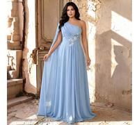 L'elegante abito lungo con scollo a spalla, silhouette a-line aderente, con accenti di paillettes sulla vita e un design in chiffon plissettato, è perfetto per appuntamenti, feste in solitaria, matrim