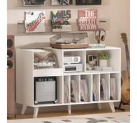 LELELINKY Grande supporto per dischi con contenitore e ripiano, supporto in vinile con superficie di presentazione per fino a 450 album, soluzione per riporre la musica e il soggiorno