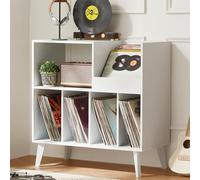 LELELINKY Grande supporto per dischi in vinile con 4 ripiani, supporto girevole in stile retrò, per fino a 300 album, supporto per giradischi con ripiano e display aperto