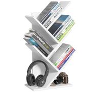 LELELINKY - Libreria a forma di albero, a 5 livelli, per libri, CD/riviste, DVD, in legno, per soggiorno, camera da letto e ufficio, bianco