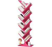 LELELINKY libreria a forma di albero, scaffale verticale a 10 livelli per libri/CD/riviste, libreria DVD in legno, per soggiorno, camera da letto e ufficio, colore rosa