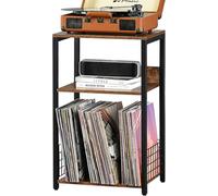 LELELINKY supporto per dischi a 3 livelli, tavolino vintage per scaffali in vinile, tavolo per giradischi con spazio di archiviazione per un massimo di 100 album,Marrone