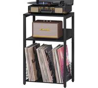 LELELINKY supporto per dischi a 3 livelli, tavolino vintage per scaffali in vinile, tavolo per giradischi con spazio di archiviazione per un massimo di 100 album,Nero