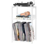 LELELINKY supporto per dischi a 3 livelli, tavolino vintage per scaffali in vinile, tavolo per giradischi con spazio di archiviazione per un massimo di 100 album,Bianco