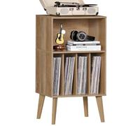 LELELINKY Supporto per suonatori, moderno supporto per suonatori offre spazio per fino a 160 album, mezzo secolo in vinile contenitore tavolo con gambe in legno, armadio per suonatori, EICHE