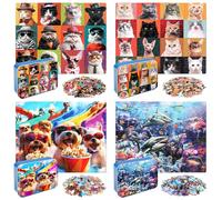 LELEMON - Puzzle da 100 pezzi per bambini dai 4 agli 8 anni, set di 4 puzzle per bambini dai 6 agli 8 anni, cani, gatti, squali, bambini, apprendimento educativo, giocattoli senza puzzle per