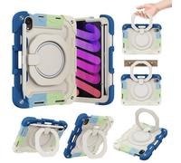 leleyo Custodia per iPad mini6/mini7 da 8,3 pollici, con supporto girevole a 360°, con tracolla, antiurto, per tablet, colore blu arcobaleno