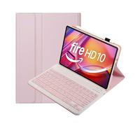 leleyo Custodia per tastiera per Amazon Fire HD 10, custodia a libro magnetica con tastiera Bluetooth wireless rimovibile QWERTY per Amazon Fire HD 10 (2021/2023) da 10,1 pollici, rosa
