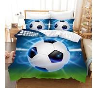Leleyouzer Copripiumino Calcio 3D 200×200 cm,Set di Biancheria da Letto con Stampa Calcio,Copripiumino per Bambini in Microfibra con Cerniera e 2 Federe 50 x 75 cm(F03)