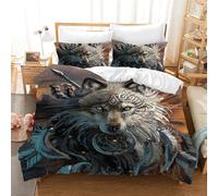 Leleyouzer Wolf, set di biancheria da letto 3D, con motivo animale, per ragazzi, 1 copripiumino in microfibra e 2 federe da 50 x 75 cm (lupo 1, 135 x 200 cm)