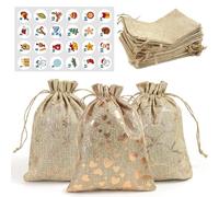 Lelezia Calendario Avvento da Riempire fai da te, 2024 Sacchetti Calendario Avvento Riutilizzabile 24 Sacchi di Juta Sacco Juta Natale con Coulisse Sacchetti Rregalo Nata Piccoli, Oro, 10x15cm