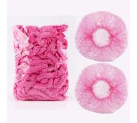 Leliafleury 100 cuffie da doccia usa e getta, in plastica trasparente, impermeabili, elastiche, per uso domestico, hotel, salone, spa (rosa)