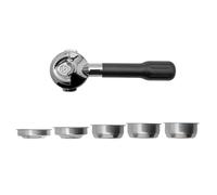 Lelit Portafiltro a 2 Vie LELIT57 - Beccuccio Doppio - Include Filtri in Acciaio Inossidabile - Manico Classico - PLA572S - Argento/Nero