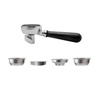 LELIT Portafiltro a 2 Vie LELIT58 - Beccuccio Doppio - Include Filtri in Acciaio Inossidabile - Manico in Legno - PLA582B - Argento / Legno di Noce Nero