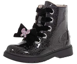 Lelli Kelly Fior Difiocco - Stivali da combattimento da bambina con glitter e farfalla rosa, nero, 35 EU