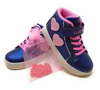 Lelli Kelly Miriam Scarpe LKAA5216,Blu Navy con Cuori Patch Rosa intercambiabili,Glitter, Lacci Rosa,Gadget Omaggio (Blu, Sistema Taglie Calzature EU, Adolescente, Numero, Media, 30)